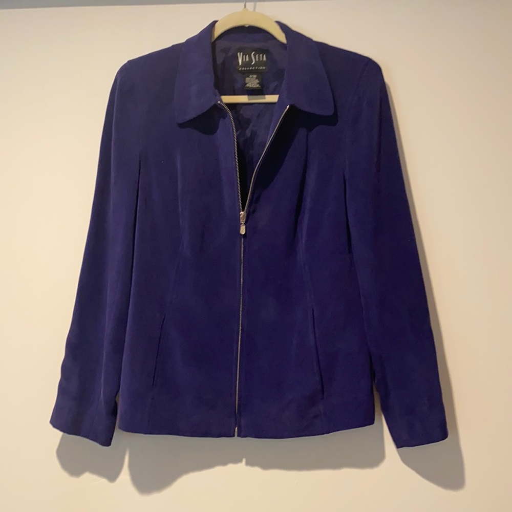 Via Seta silk purple blue women’s jacket size 6
